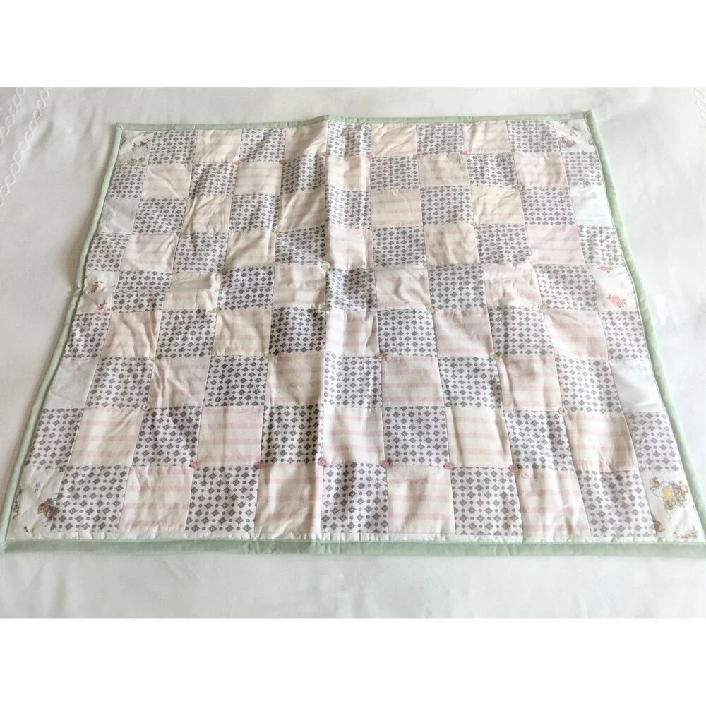 Patchwork Reversible Baby Quilt - 42 x 36 inches - Play Pad for Nursery